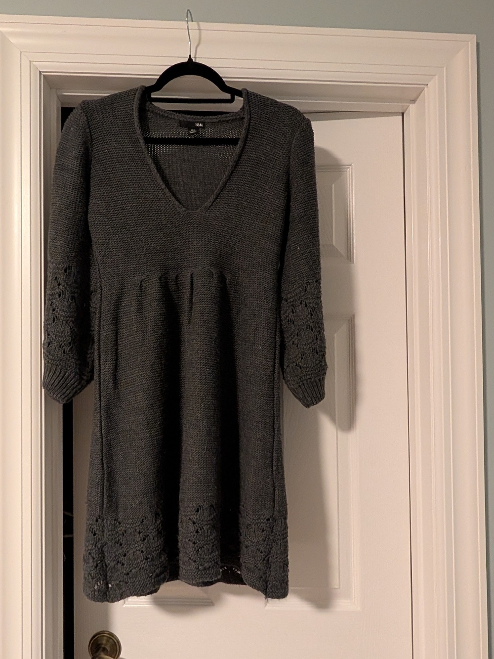 Women’s Knit V-Neck Sweater Dress - Charcoal